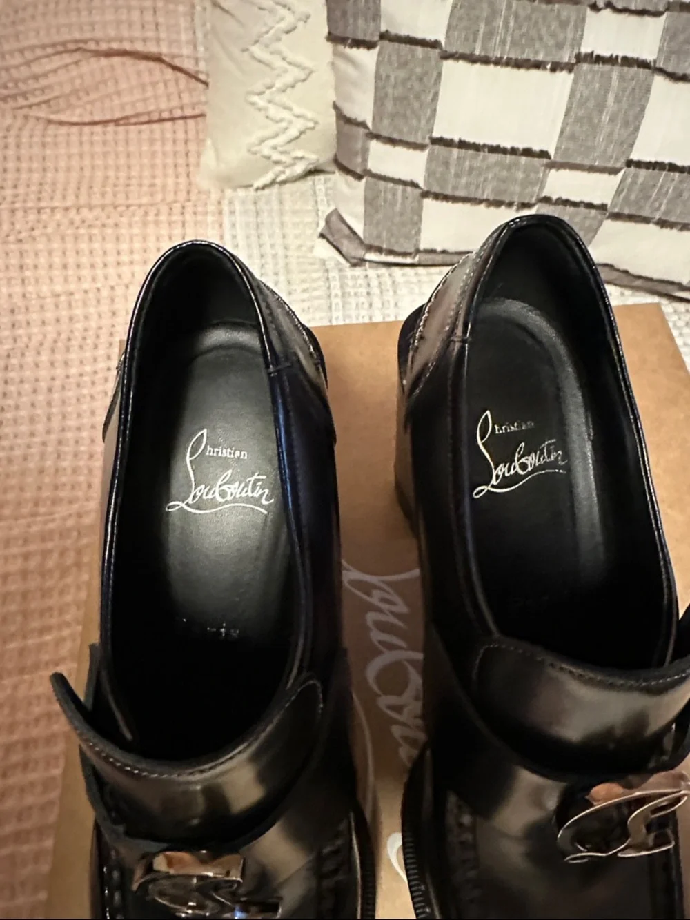 Christian Louboutin Moc Lug Alta 100 Black Leather Platform Loafers Size 38.5 - Picture 9 of 12
